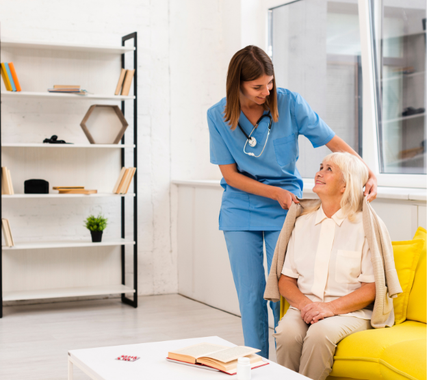 nurse providing patient care at home